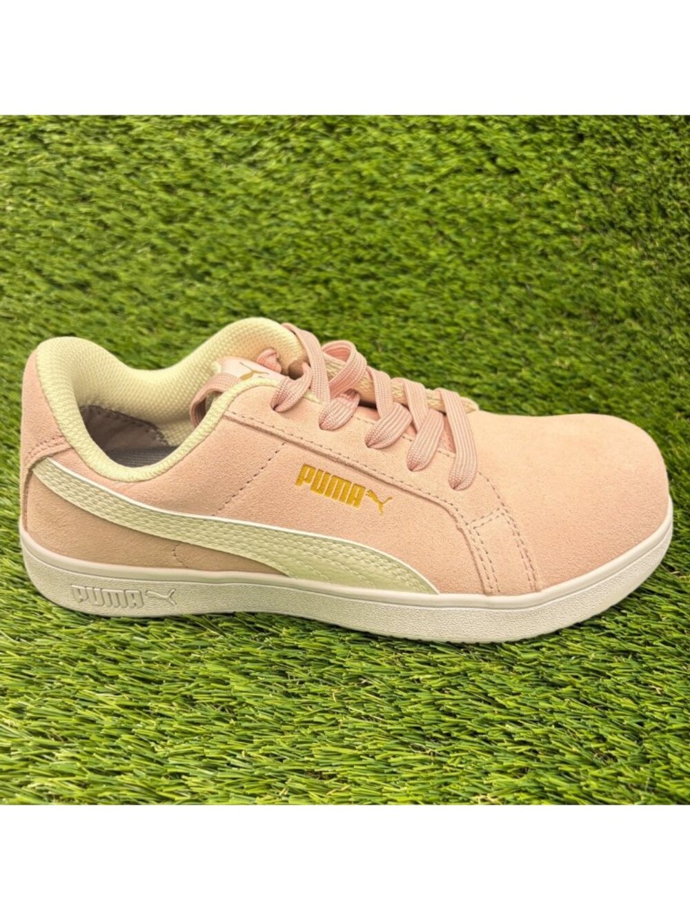 Puma Safety Iconic Suede Low Womens Size 7.5 Pink White Composite Toe Work Shoes